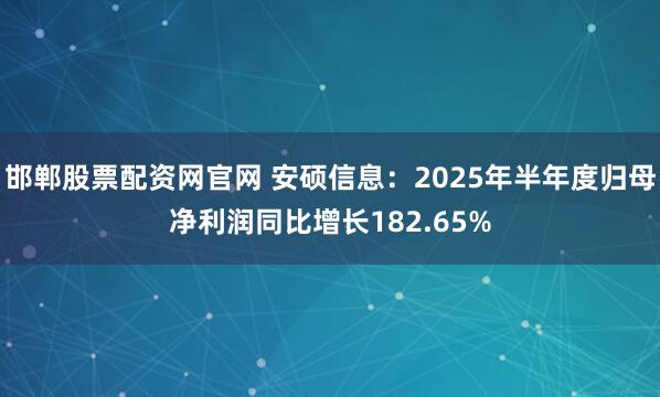 邯郸股票配资网官网 安硕信息：2025年半年度归母净利润同比增长182.65%